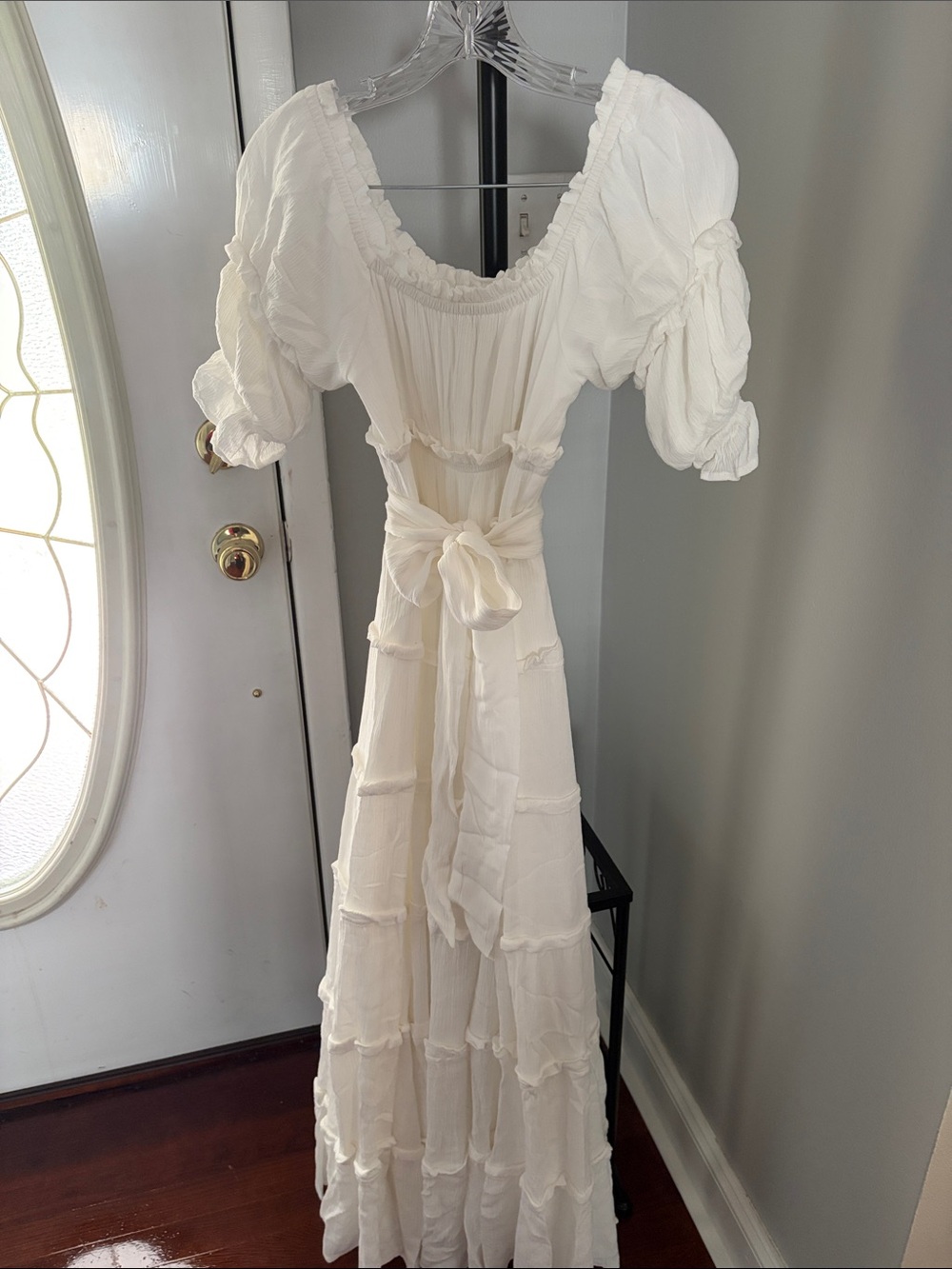 Fashion Nova Cream Boho Tiered Maxi Dress with Puff Sleeves